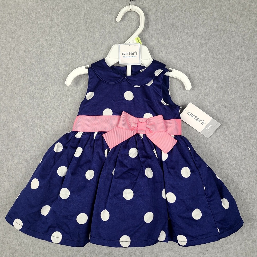 NWT 3 mo Carters Baby Dress-Me-Up Girls Blue Polka Dot Sleeveless Dress Bloomer